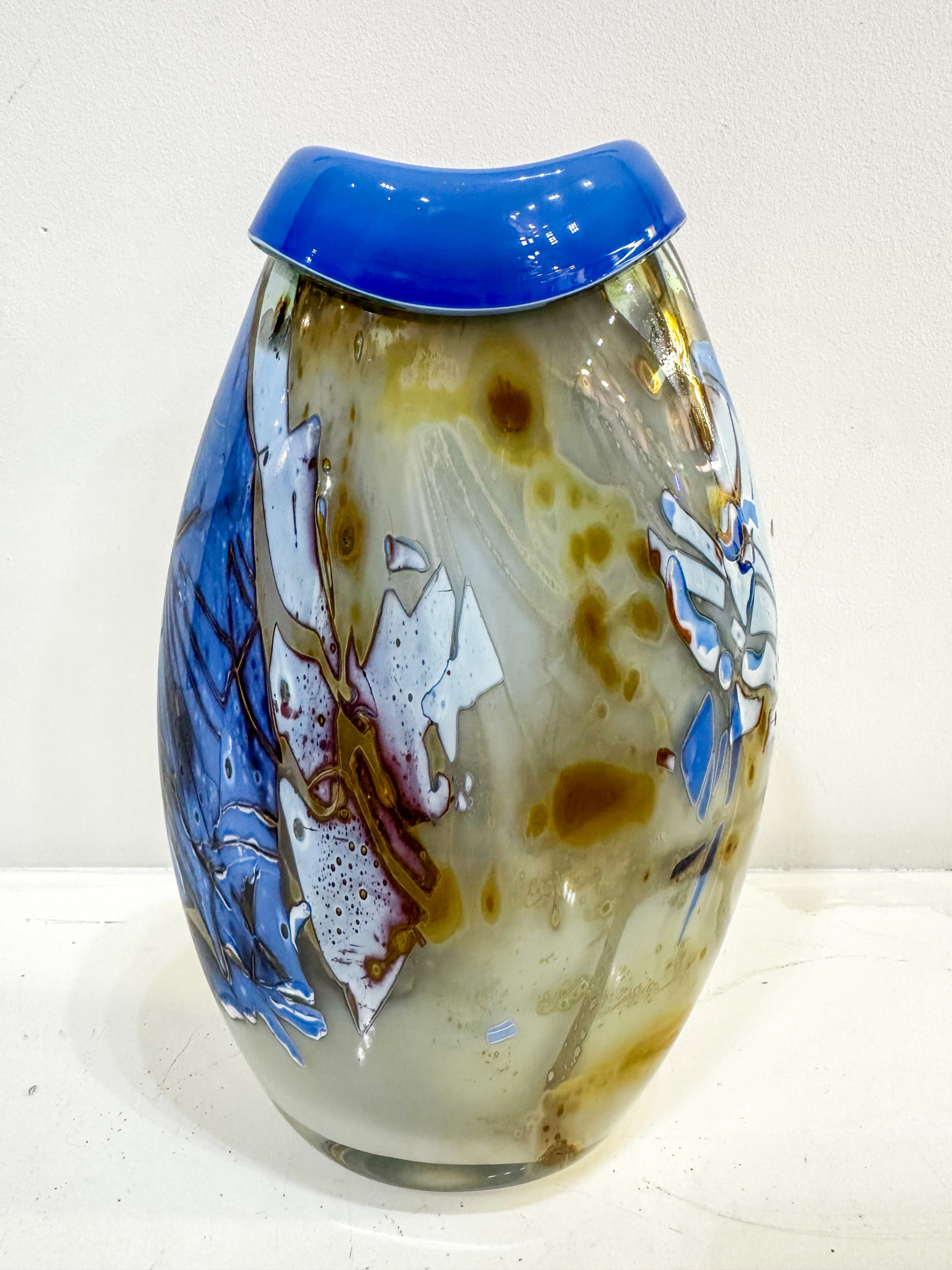 IMG_0365aurore morisse affaire conclue louis leloup verrerie vase bleu doré décoration val saint lambert liège belgique 20e siècle décoration collectionneur occasion