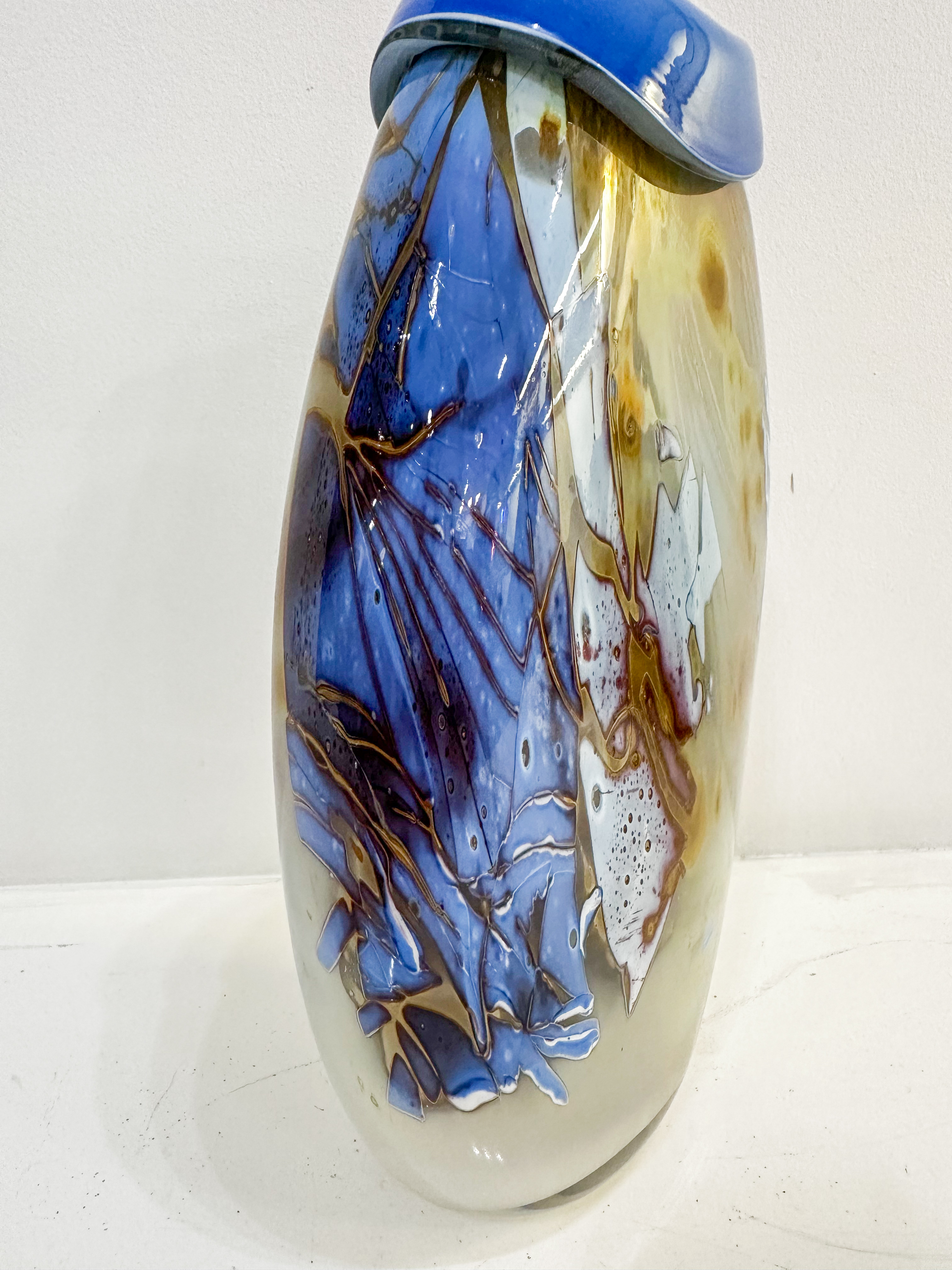 IMG_0366aurore morisse affaire conclue louis leloup verrerie vase bleu doré décoration val saint lambert liège belgique 20e siècle décoration collectionneur occasion