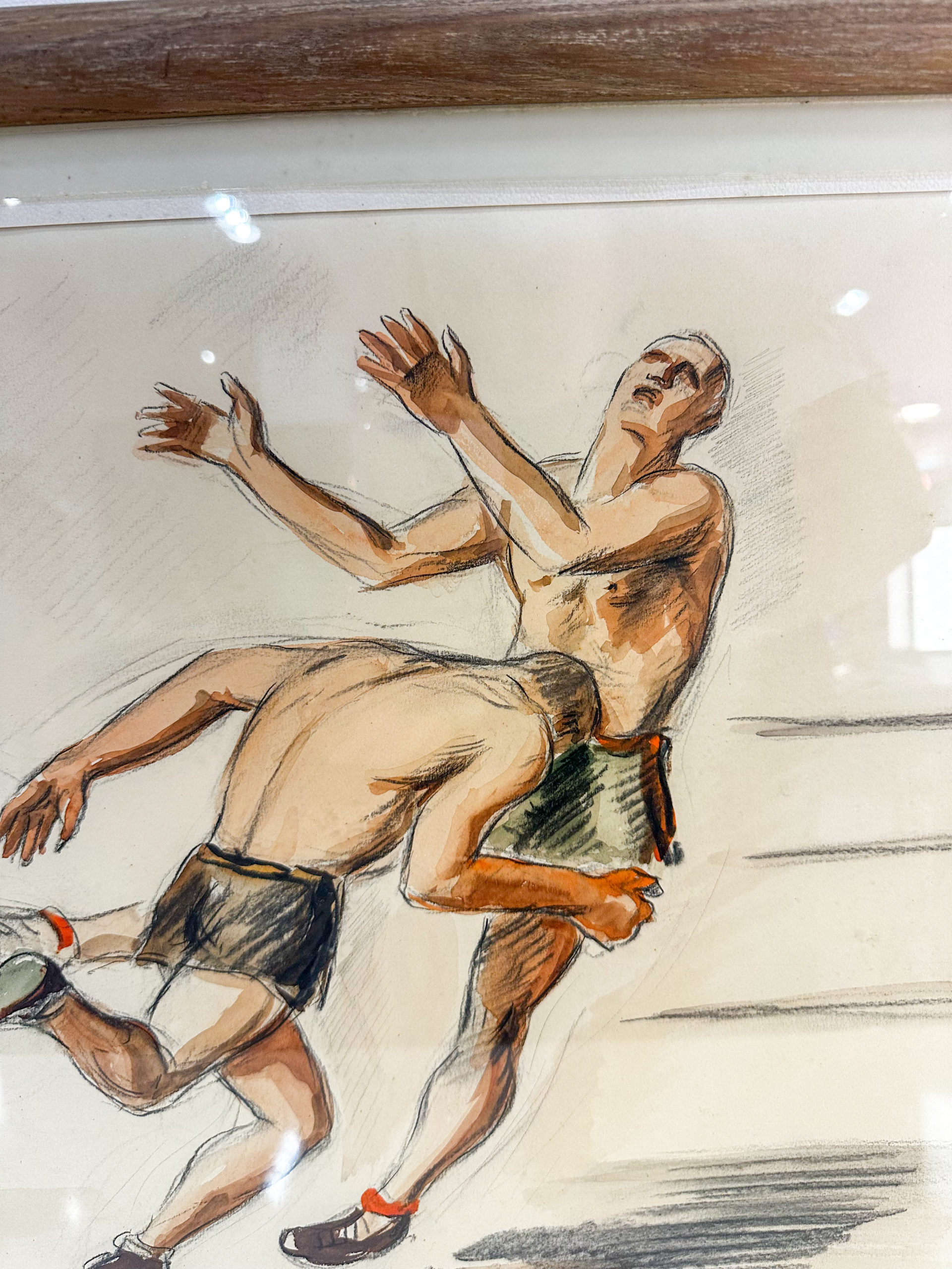 IMG_9195aurore morisse affaire conclue tableau daxhelet dessin lutteurs belge 20e siècle contemporain collectionneur décoration sport