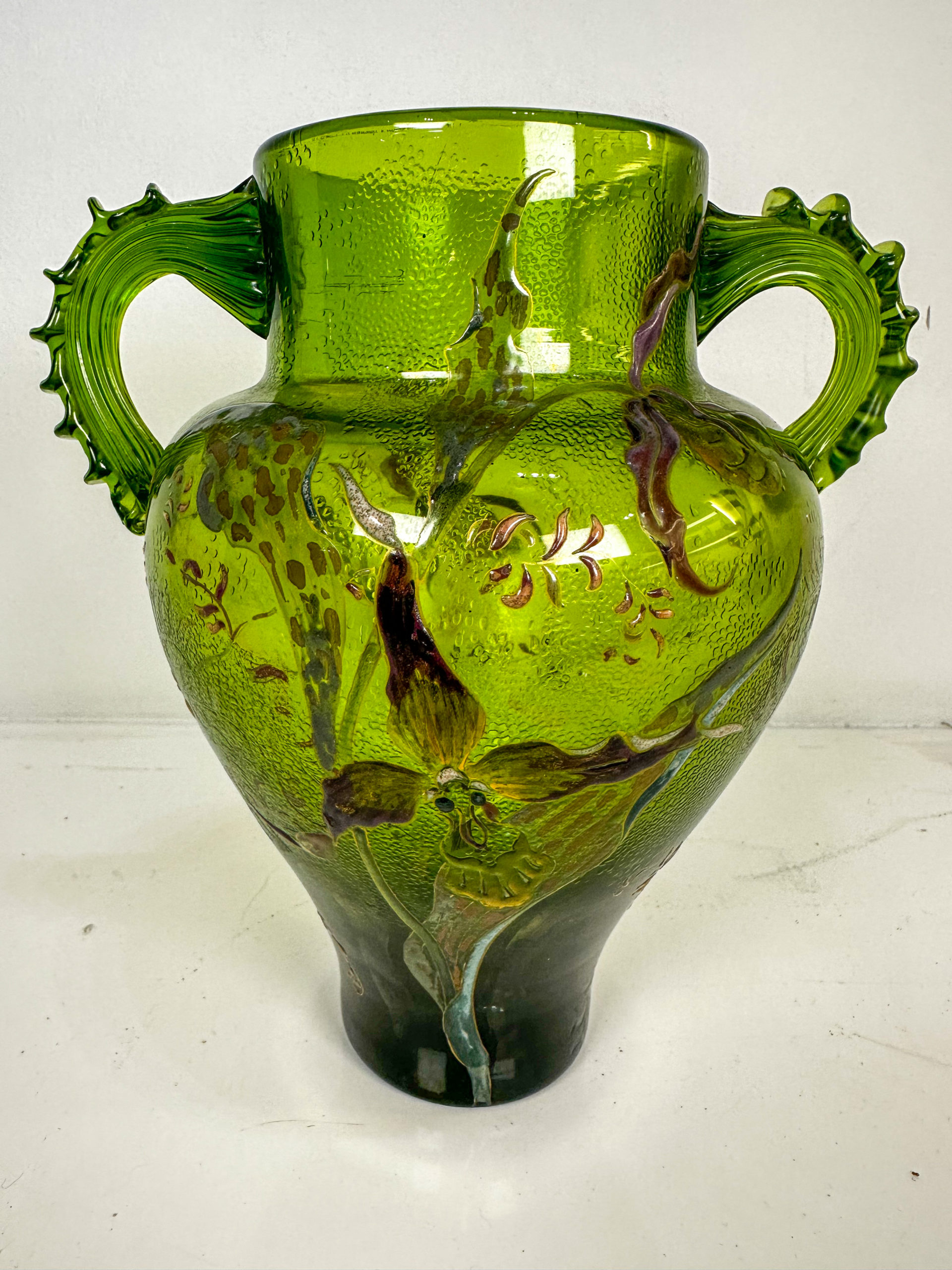 IMG_9831aurore morisse affaire conclue vase verrerie gallé emile art nouveau france rare vert fleurs collection investissement