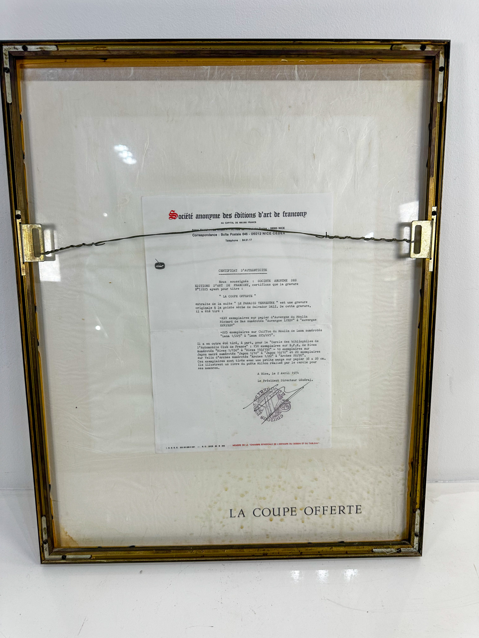 IMG_9849aurore morisse affaire conclue lithographie dali la coupe offerte gravure estampe collection collectionneur décoration 20e siècle surréalisme