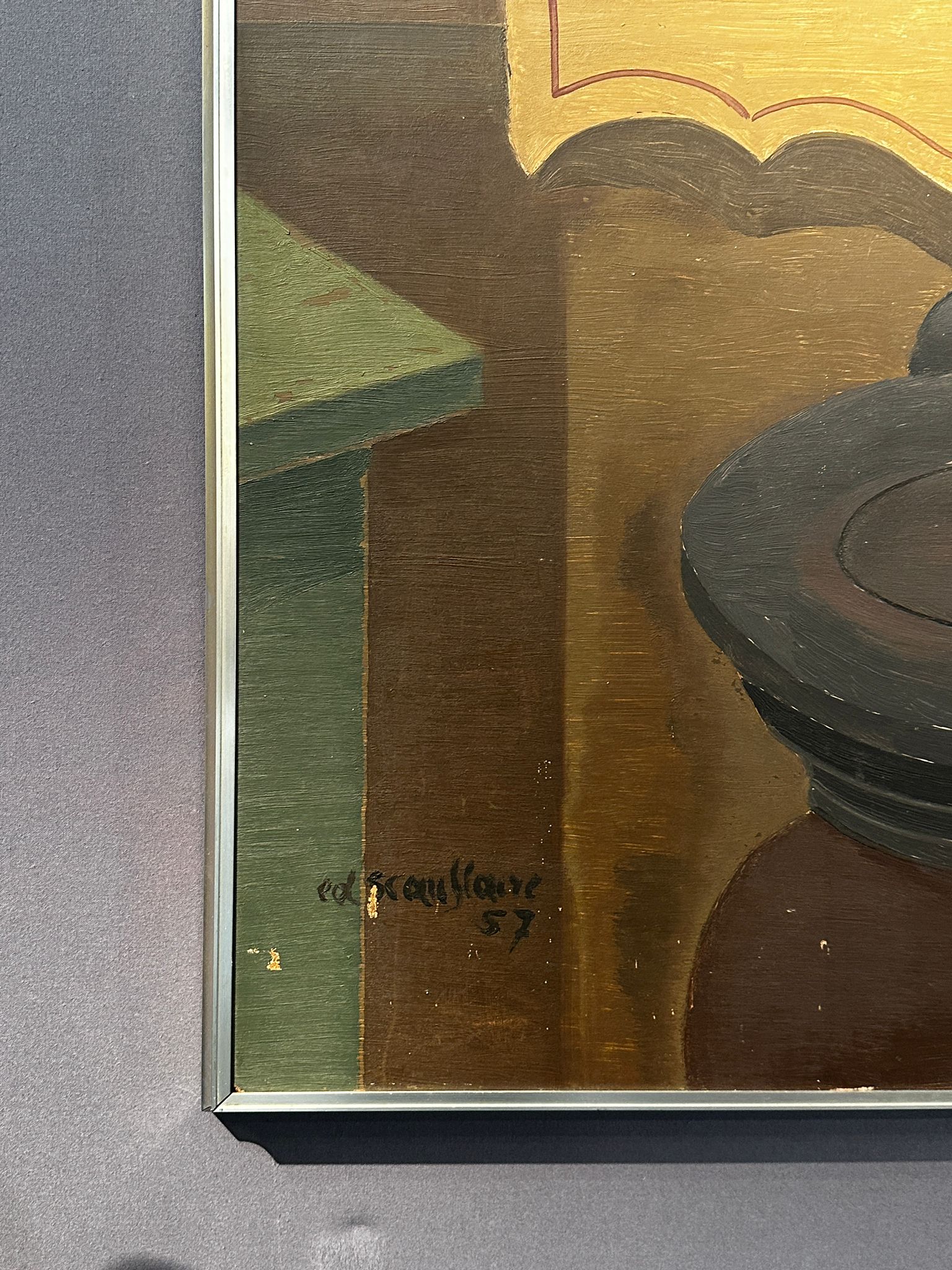 685cc7a7-7a31-4657-bd74-37bbf0ecbbd8aurore morisse affaire conclue tableau edgar scauflaire belge surréalisme naïf 20e siècle moderne contemporain collectionneur investissement décoration
