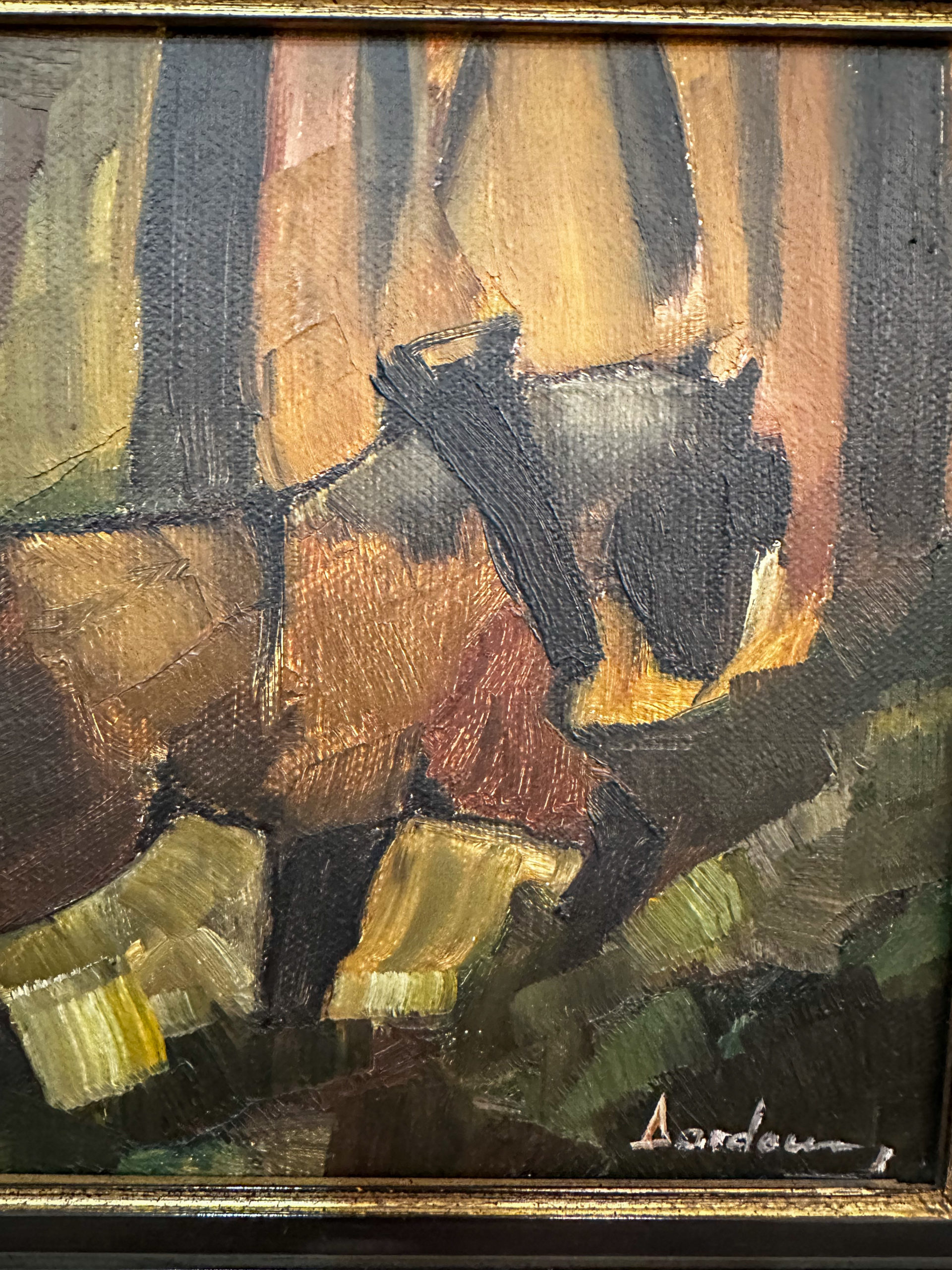 IMG_0778aurore morisse affaire conclue tableau milo dardenne cheval de trait huile sur toile 20e siècle belge cubiste naïf art moderne contemporain collectionneur